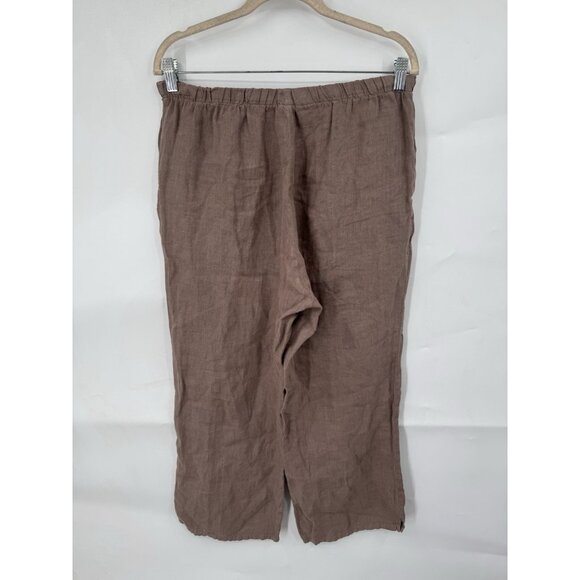 Match Point 100% Linen USA Made Wide Leg Pant Women M Brown Lagenlook Minimalist - Picture 2 of 7